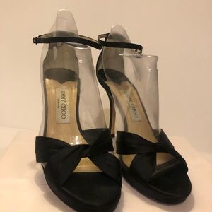 Jimmy Choo Macy Black Satin Platform Heels 37.5
